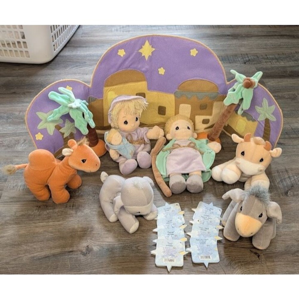 Vtg Precious Moments Tender Tails Plush Nativity Christmas Set 10 Stuffed Pieces